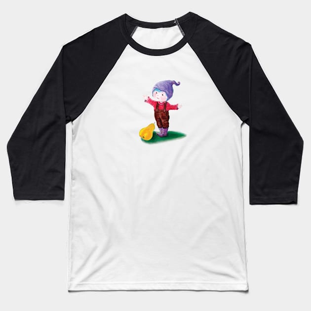 Garden Gnome with pear Baseball T-Shirt by Julia Doria Illustration